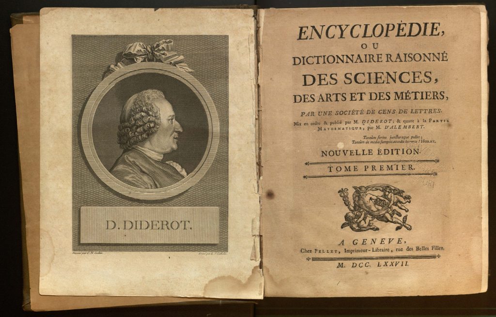 Denis Diderot tarafından hazırlanan Encyclopédie’nin ilk cildinin kapak sayfası