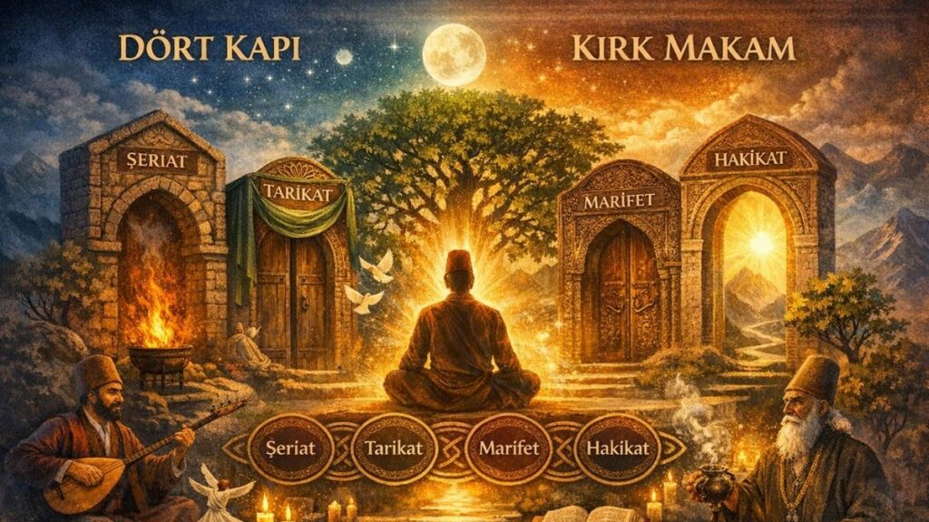 Dört Kapı Kırk Makam İlkesi Alevi öğretisini simgeleyen görsel