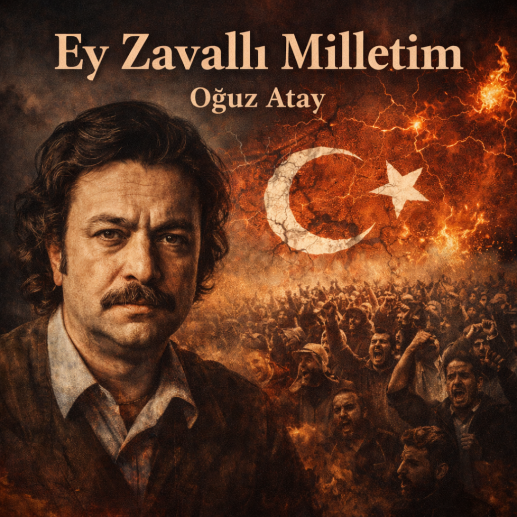 Oğuz Atay’ın Ey Zavallı Milletim metnini temsil eden toplumsal eleştiri temalı görsel