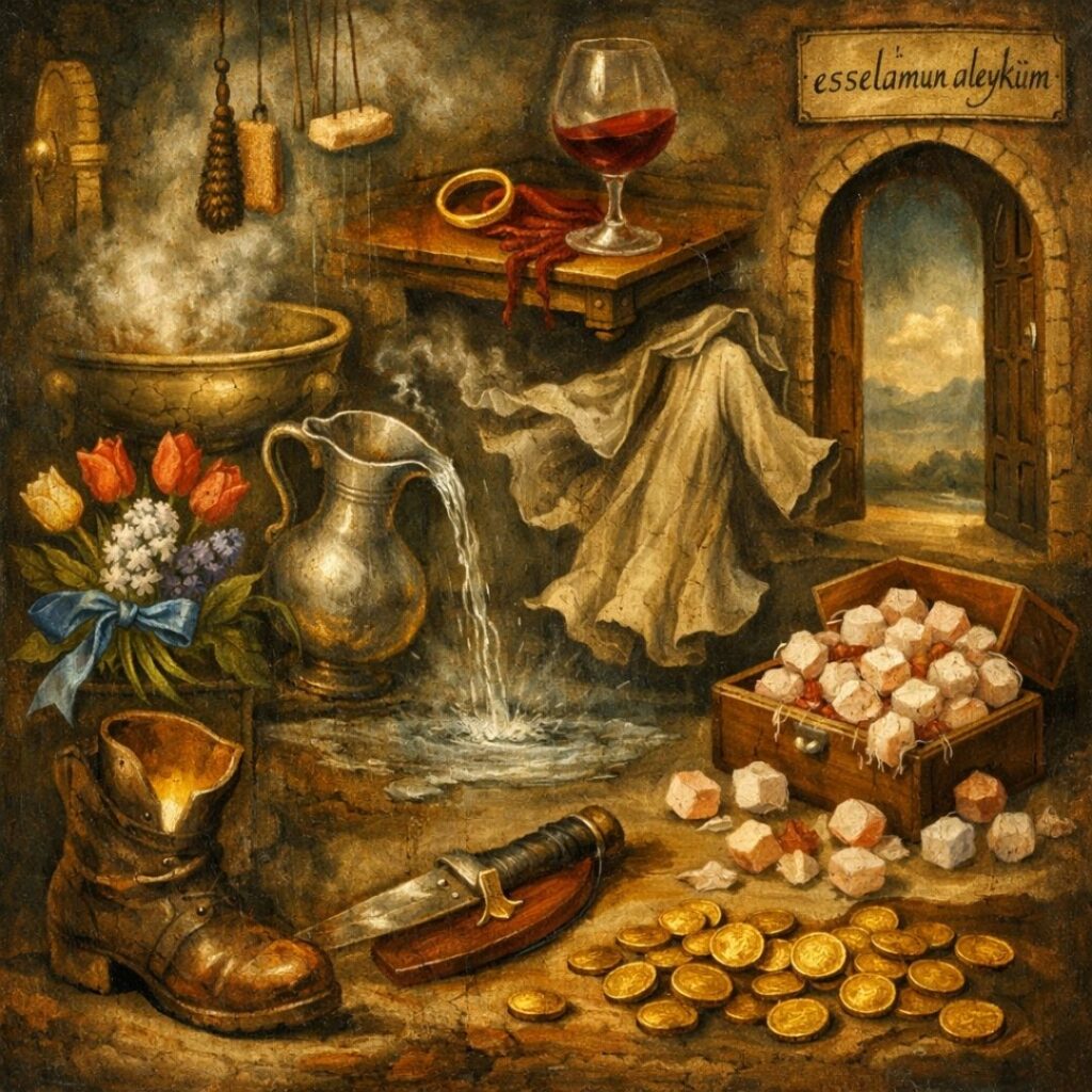 Sümbülzade Vehbi’nin rücu şiirinden esinlenen, Bosch tarzında çok katmanlı alegorik sahnelerden oluşan resim