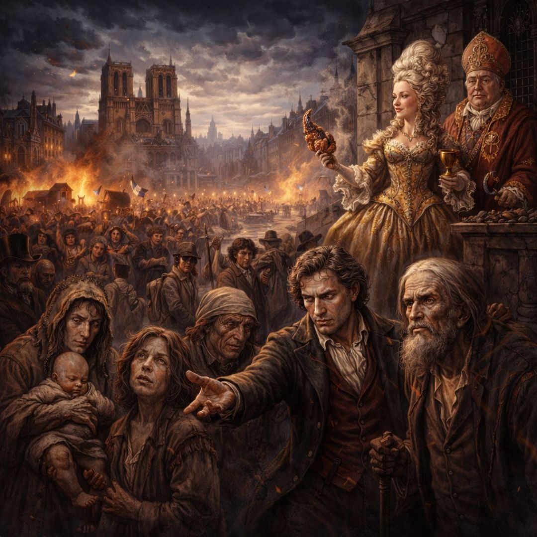 İki Şehrin Hikayesi romanında Fransız İhtilali sırasında halkın yoksulluğu ve soyluların ayrıcalığını gösteren sahne