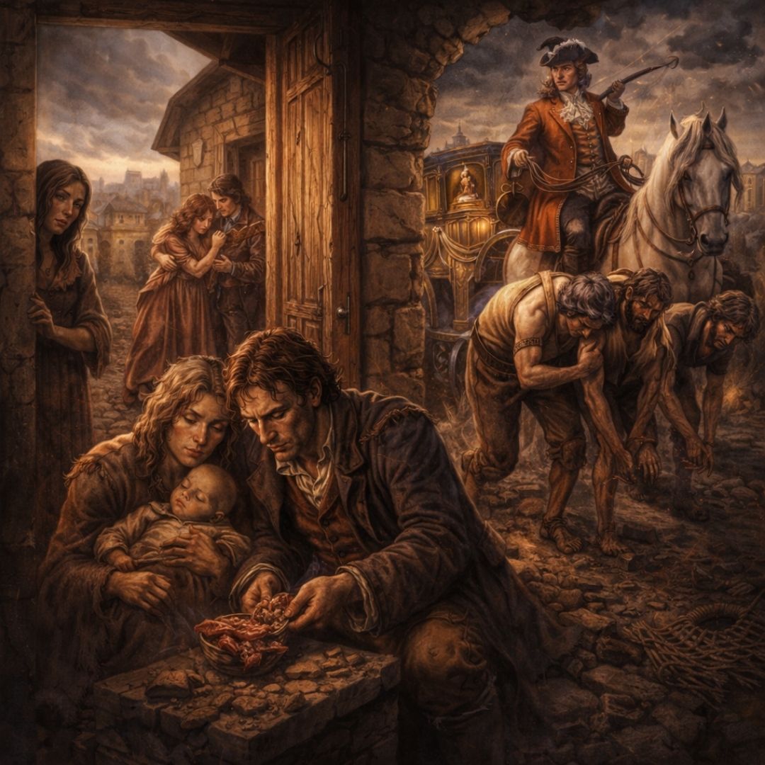 İki Şehrin Hikayesi romanında 18. yüzyıl Avrupa’sında halkın yoksulluğu ve soyluların baskısını gösteren sahne