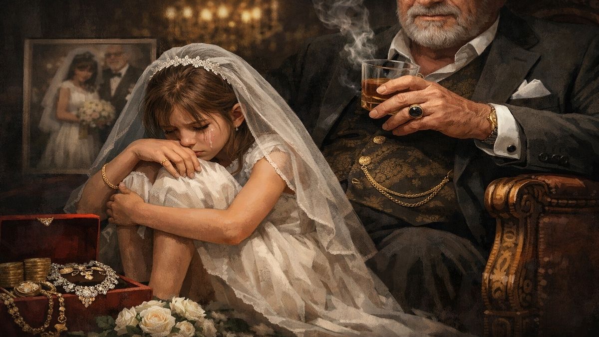 Zengin bir adamla evlendirilen küçük bir kızın mutsuzluğunu ve zorla evliliğin yarattığı şiddeti anlatan illüstratif sahne