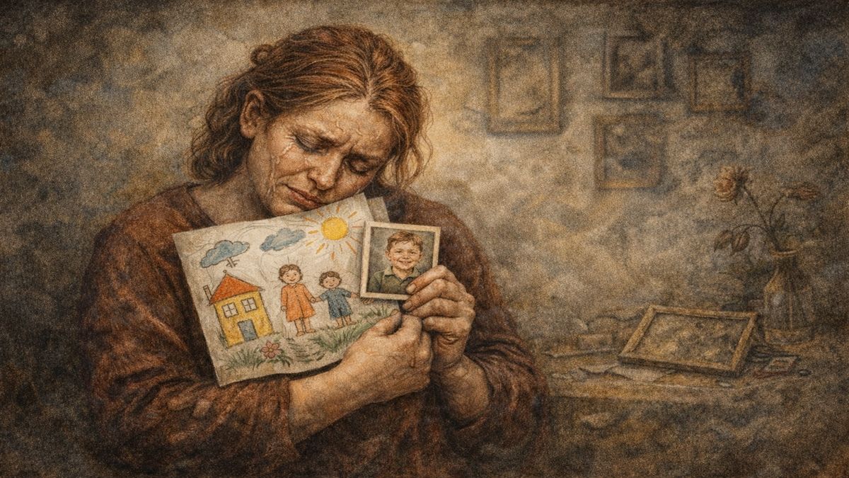Annelik Yapmak mı? Geç Kalan Anlayış Çocuğunun çizdiği resmi ve fotoğrafını göğsüne bastıran annenin geç kalmış pişmanlık ve şefkat duygusunu anlatan sahne