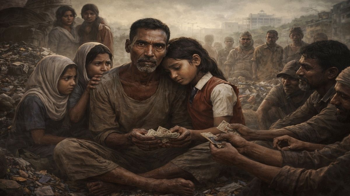 Bangladeşli İdris’in yoksulluk içinde çocukları için verdiği sessiz mücadeleyi anlatan alegorik sahne