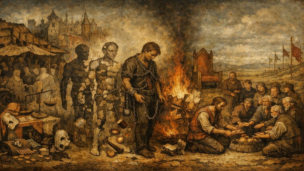 Alegorik Bosch tarzı bir sahnede, dağılmış benliğinden sıyrılan bir insanın yozlaşmış dünyadan feragate, oradan da paylaşılan insani birliğe uzanan içsel dönüşüm yolculuğu.