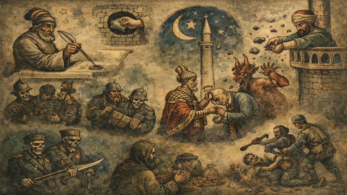 Maya Gerektir – Akbaba Dergisi (1958) Akbaba Dergisi 1958’de yayımlanan Maya Gerektir şiirinden esinlenen, şair, muhalif, iktidar yalakası, karaborsacı, ajanlar ve şeytan taşlayan hocayı alegorik biçimde anlatan çizim