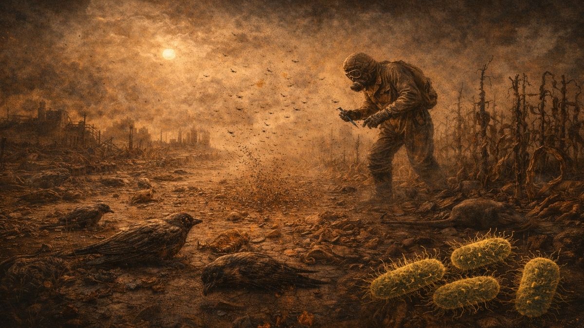 Nükleer Kış: Sessiz ve Uzun Süreli Yıkım Nükleer saldırı sonrası atmosferi kaplayan toz bulutlarının iklimi soğutması, tarımı çökertmesi ve hastalıkların yayılmasını simgeleyen alegorik sahne.