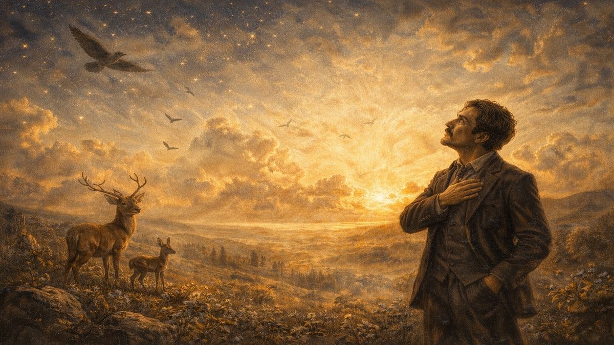 Tarih-i Kadim’e Zeyl – Vicdan ve Yaşam Dini Tarih-i Kadim’e Zeyl şiirinin son bölümünü anlatan, doğa içinde duran bir insan figürü, gökyüzü altında vicdanına yönelmiş sade ve alegorik sahne