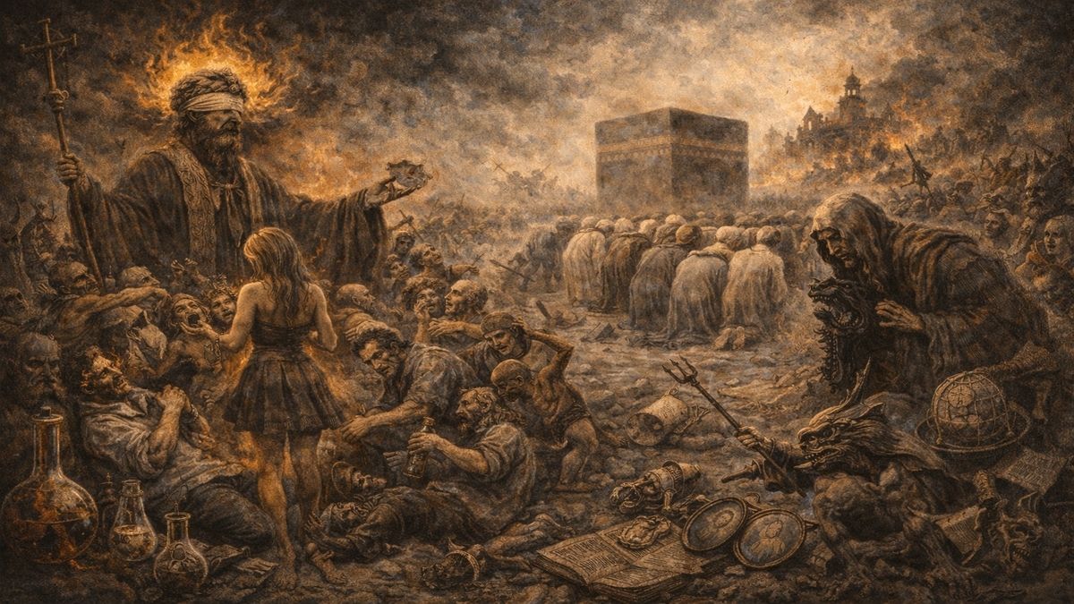 Yaman Bir Softa – Cehaletin Alegorisi Cehalet, sahte zikir, gizli niyet ve kör softalık üzerinden kıyamet sahnesine dönüşen toplumsal çürümeyi anlatan Bosch tarzı alegorik şiir görseli