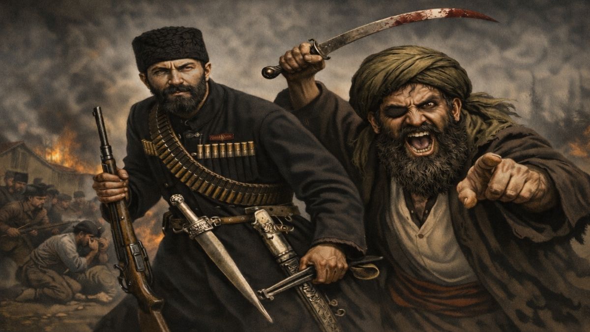 Anzavur Ahmet Paşa ve tek gözü kapalı Gavur İmam’ın 1920 yılında Biga’da Kuvâ-yi Milliye karşıtı isyan sırasında köylüleri kışkırtmasını betimleyen alegorik sahne.