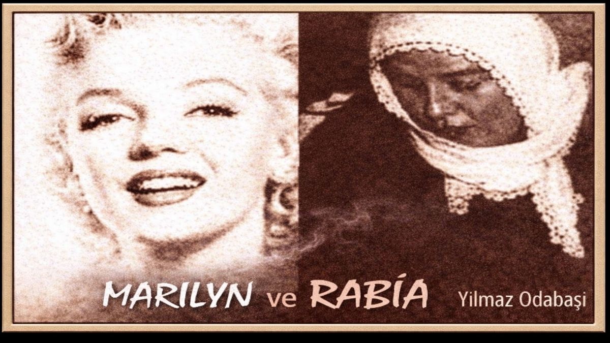 Marilyn Monroe ve Rabia – Yılmaz Odabaşı | Kapak Görseli Marilyn Monroe ve Rabia portrelerinden oluşan Marilyn ve Rabia kapak görseli, Yılmaz Odabaşı metni için hazırlanmış sepya tonlu tasarım.