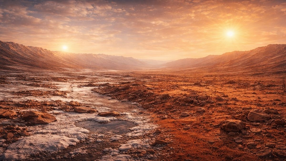 Mars’ta Mevsimler Nasıl Oluşur? Mars’ta mevsimler nasıl oluşur sorusunu gösteren mars yüzeyi, güneş açısı ve mevsimsel buz kalıntıları