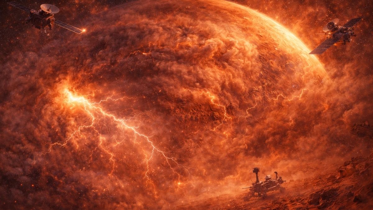 Mars’taki Toz Fırtınaları Tüm Gezegeni Nasıl Kaplıyor? Mars’taki toz fırtınaları sırasında mars yüzeyi ve mars atmosferi boyunca yayılan ince toz bulutları