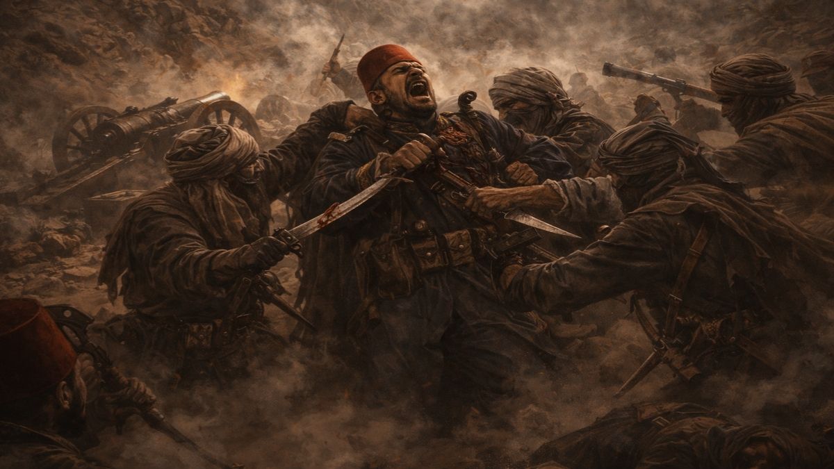 Çadır Devleti düzeninde Mülazım Osman’ın, gazve sırasında Arap aşiretleri tarafından silahlı saldırıyla öldürülmesini temsil eden sahne