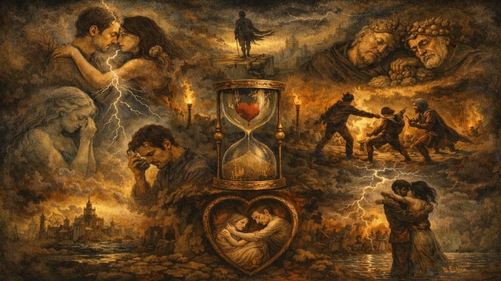 Özdemir Asaf sözlerinden esinlenilmiş, aşk, ayrılık, mutluluk, ölüm ve zaman temalı sekiz katmanlı alegorik kompozisyon