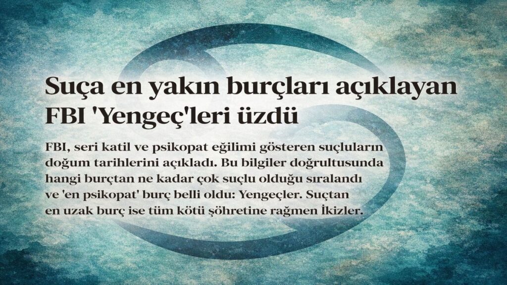 FBI tarafından suça en yakın burçlar iddiasını konu alan, Yengeç burcunu merkezine alan eleştirel astroloji görseli