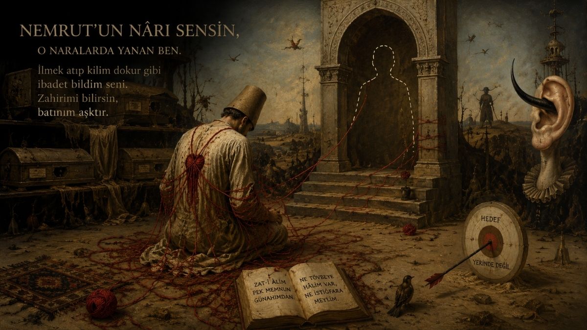 Karşılıksız aşk temasını anlatan, muhatapsız duyguların ve içsel çatışmanın alegorik olarak işlendiği Bosch tarzı sürreal sahne