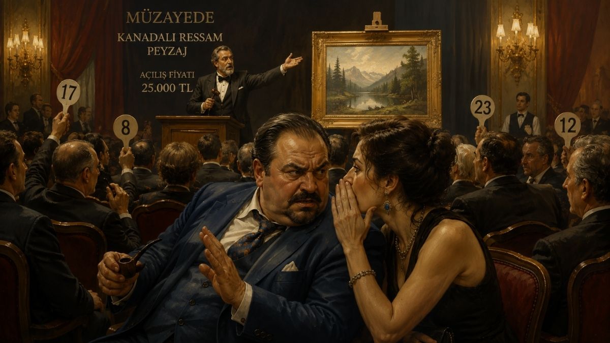 Ressamın Tablosu öyküsünde müzayedede tartışan mavili adam ve karısı